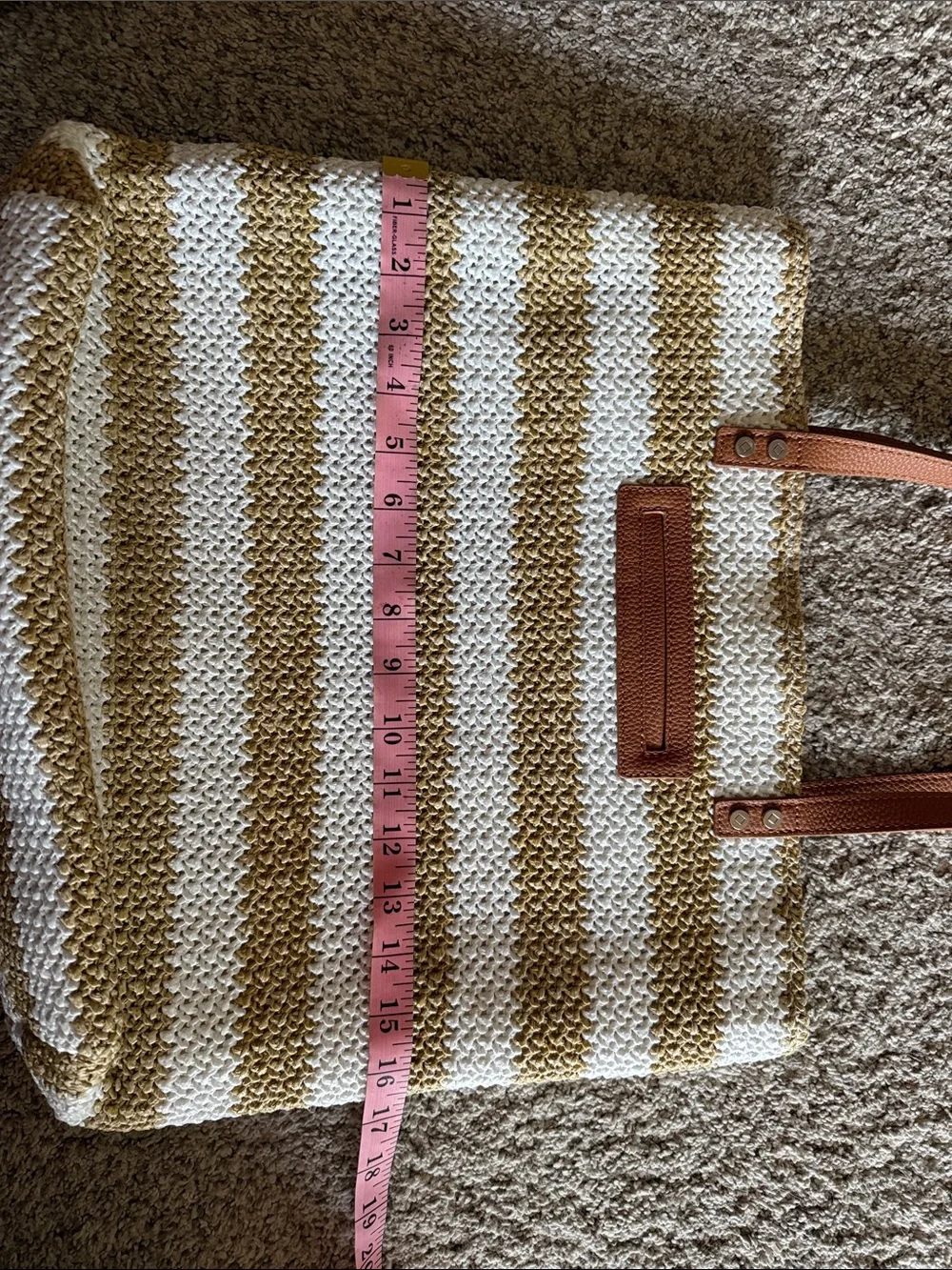 Striped Woven Tote Bag in White and Tan
